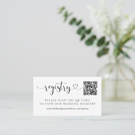 Modern Black Script Wedding Registry Card 名刺 (スタンド正面)