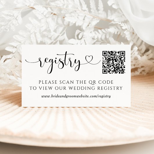Modern Black Script Wedding Registry Card 名刺