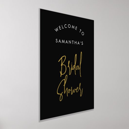 Modern Black Script Welcome Bridal Shower Gold 箔ポスター (レイダウン)