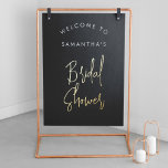Modern Black Script Welcome Bridal Shower Gold 箔ポスター<br><div class="desc">Modern Black Calligraphy Script Welcome Bridal Shower Real Gold Foil Prints Poster. Customize it with your name of choice,  put it in a frame or on cardboard to hang in a metal frame or put it on an easel. Background color can be changed in the design tool if needed.</div>