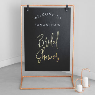 Modern Black Script Welcome Bridal Shower Gold 箔ポスター