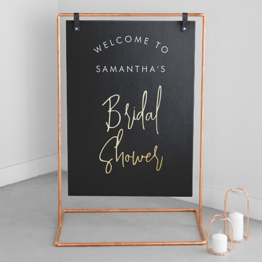 Modern Black Script Welcome Bridal Shower Gold 箔ポスター