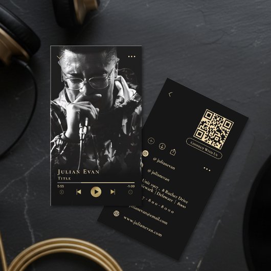 Modern Black Shiny Gold Musician Business Card 名刺