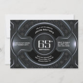 Modern Black Silver 65th Birthday Party 招待状 (正面)
