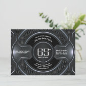 Modern Black Silver 65th Birthday Party 招待状 (スタンド正面)