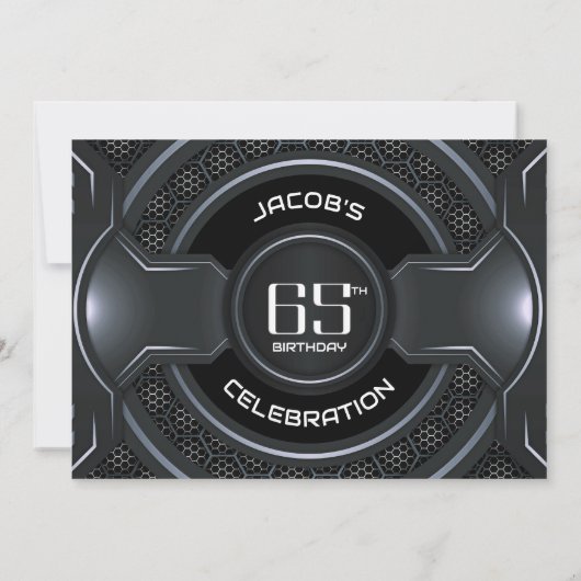 Modern Black Silver 65th Birthday Party 招待状 (裏面)