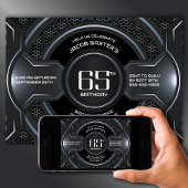 Modern Black Silver 65th Birthday Party 招待状