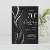 Modern Black Silver 70th Birthday Party 招待状 (スタンド正面)