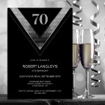 Modern Black Silver 70th Birthday Party 招待状<br><div class="desc">お友達や愛する人を招待状モダンし、この黒と銀の70th誕生日パーティーの招待状を持つ。カスタマイズ可能な文字エリアにより、日付、時刻、会場、RSVP情報など、特別な誕生祝いに必要なすべての詳細を簡単に含めることができます。さまざまな紙タイプとコーナースタイルがユニーク招待状で利用でき、デジタル形式を好んでダウンロードすもしるオプションも用意されている。</div>