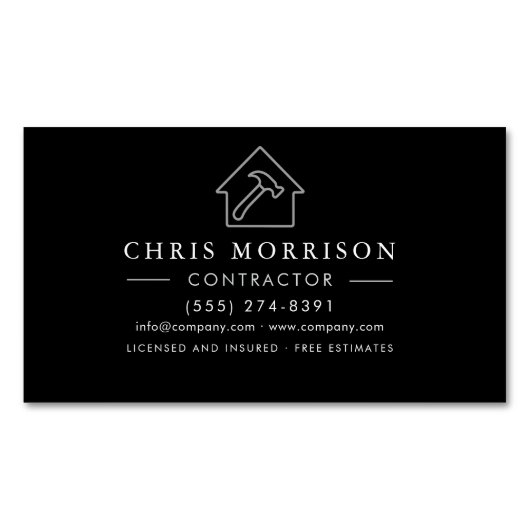 Modern Black & Silver Builder Business マグネット名刺 (正面)
