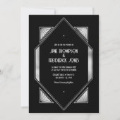 Modern Black & Silver Gatsby Art Deco Wedding 招待状 (正面)