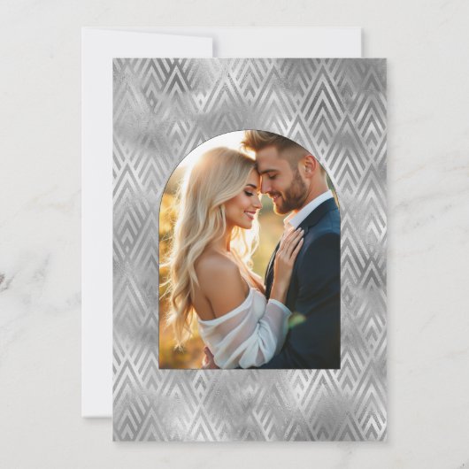 Modern Black & Silver Gatsby Art Deco Wedding 招待状 (裏面)