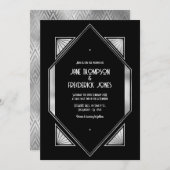 Modern Black & Silver Gatsby Art Deco Wedding 招待状 (正面/裏面)