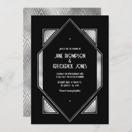 Modern Black & Silver Gatsby Art Deco Wedding 招待状