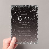 Modern Black Silver Glitter Bridal Shower  アクリル招待状 (インサイチュ (ポータブル))