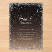 Modern Black Silver Glitter Bridal Shower  アクリル招待状 (正面)