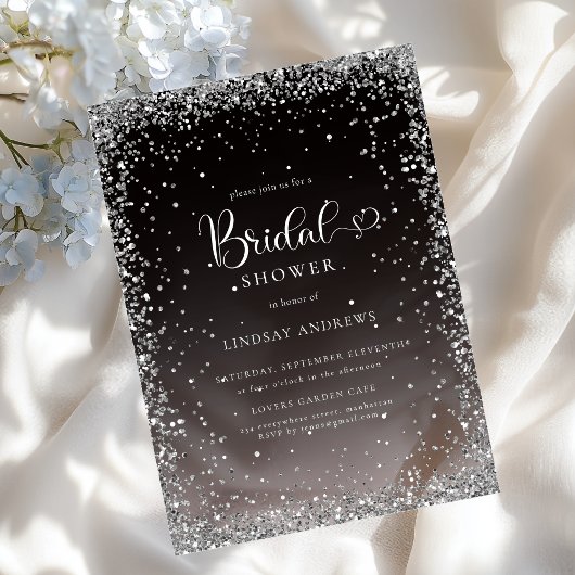 Modern Black Silver Glitter Bridal Shower  アクリル招待状