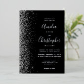 Modern Black Silver Glitter Edge Wedding 箔招待状 (立ち正面)