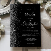 Modern Black Silver Glitter Edge Wedding 箔招待状