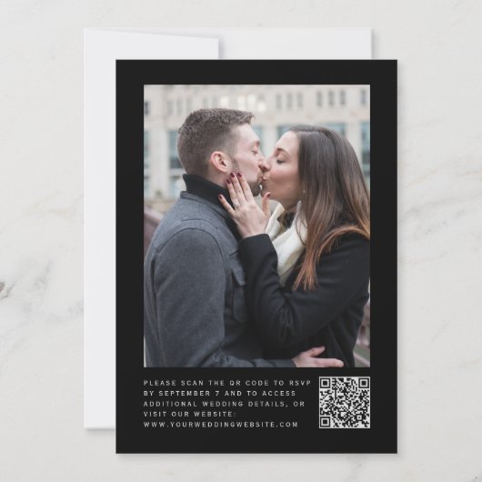Modern Black Silver Glitter Photo QR Code Wedding 招待状 (裏面)