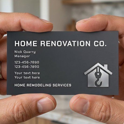 Modern Black & Silver Industrial Home Renovation 名刺
