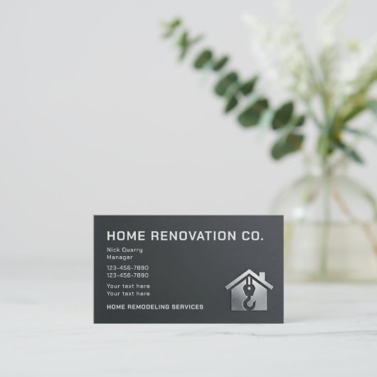 Modern Black & Silver Industrial Home Renovation 名刺 (スタンド正面)