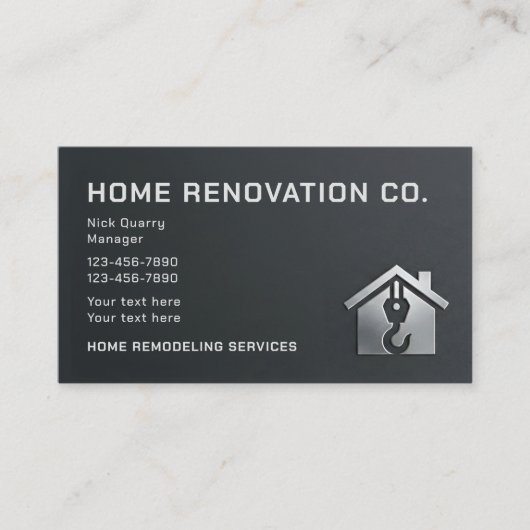 Modern Black & Silver Industrial Home Renovation 名刺 (正面)