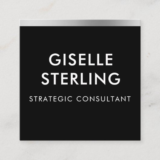 Modern Black Silver Luxury Minimal Typography スクエア名刺 (正面)