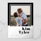 Modern black silver photo wedding save the date  箔招待状 (正面)