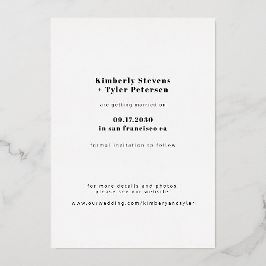 Modern black silver photo wedding save the date 箔招待状 (裏面)