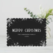 Modern Black Silver Snowflake Snow Christmas Card シーズンカード (スタンド正面)