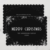 Modern Black Silver Snowflake Snow Christmas Card シーズンカード (正面/裏面)
