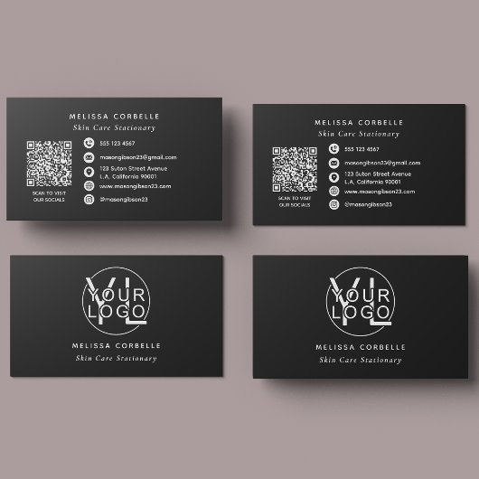 Modern Black Social Media QR Code Business Logo 名刺