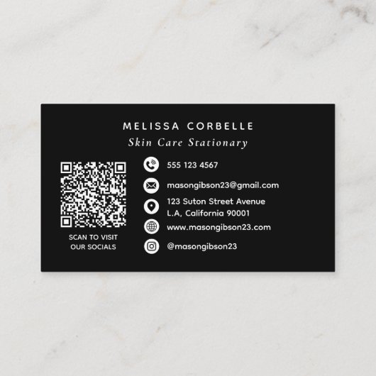 Modern Black Social Media QR Code Business Logo 名刺 (裏面)
