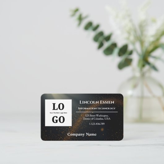 Modern Black Star Custom Logo and QR Code  名刺 (スタンド正面)