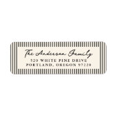 Modern Black Stripes Holiday Return Address ラベル (正面)