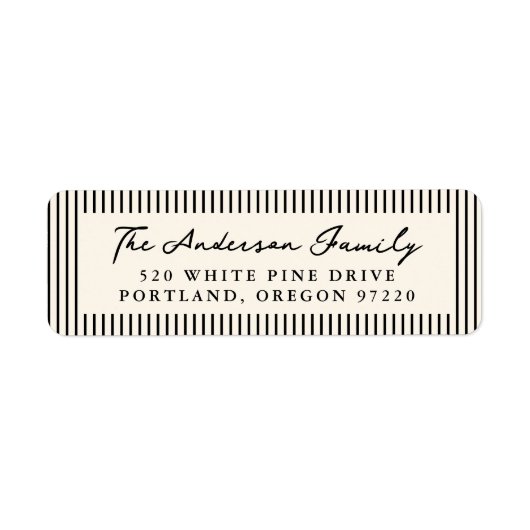 Modern Black Stripes Holiday Return Address ラベル (正面)