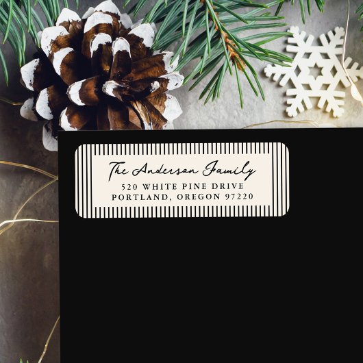 Modern Black Stripes Holiday Return Address ラベル