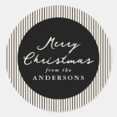 Modern Black Stripes Merry Christmas ラウンドシール (正面)