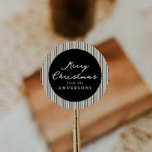 Modern Black Stripes Merry Christmas ラウンドシール