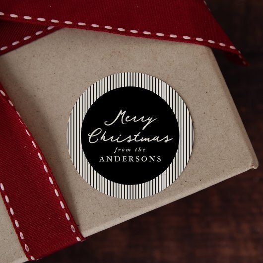 Modern Black Stripes Merry Christmas ラウンドシール