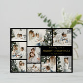 Modern Black Stylish Multi Photo Grid Holiday Card 箔シーズンカード (立ち正面)
