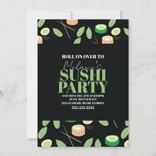 Modern Black Sushi Party Rolls Birthday Name シーズンカード (正面)