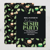 Modern Black Sushi Party Rolls Birthday Name シーズンカード (正面/裏面)