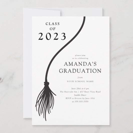Modern Black Tassel Graduation Party Invitation 招待状 (正面)