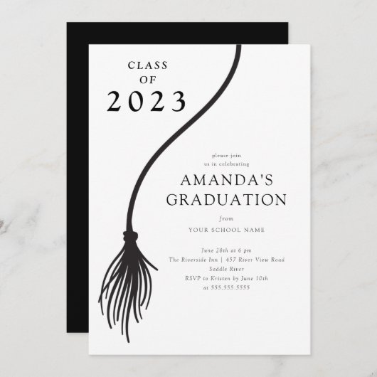 Modern Black Tassel Graduation Party Invitation 招待状 (正面/裏面)