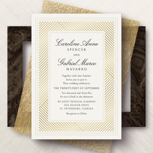 Modern Black Tie Deco Wedding 箔招待状