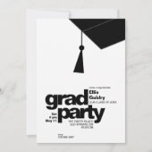 Modern Black Typography & Tassel Grad Party Photo 招待状 (正面)