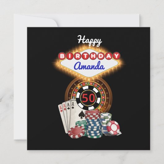 Modern Black Vegas Casino Night Theme Birthday カード (正面)