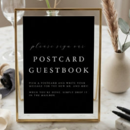 Modern Black Wedding Postcard Guestbook Sign カード